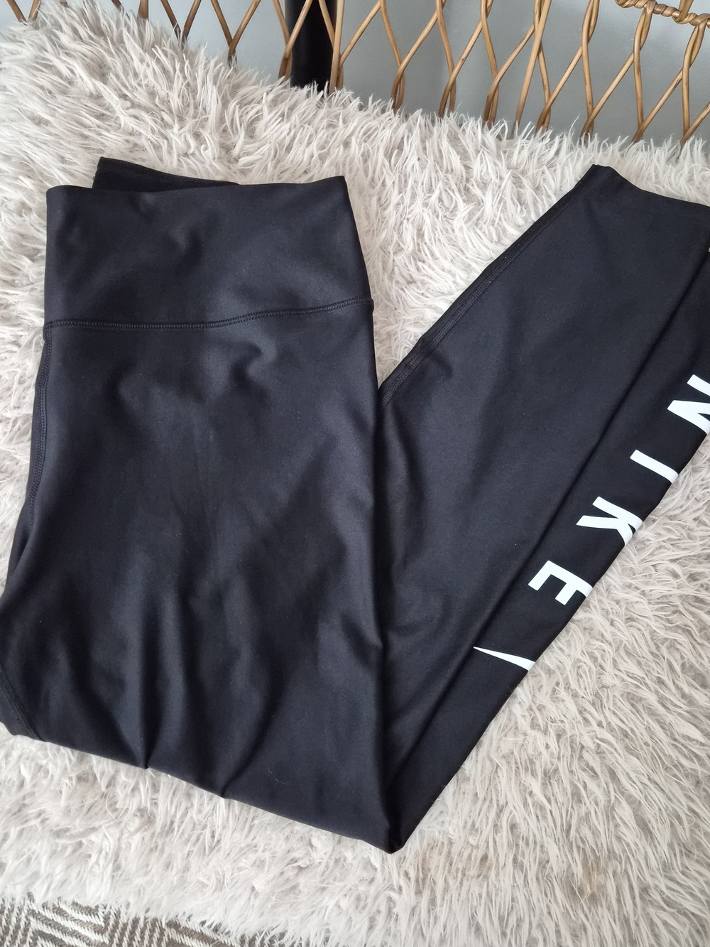 Nike Black High-Waist Logo Leggings with White Lettering